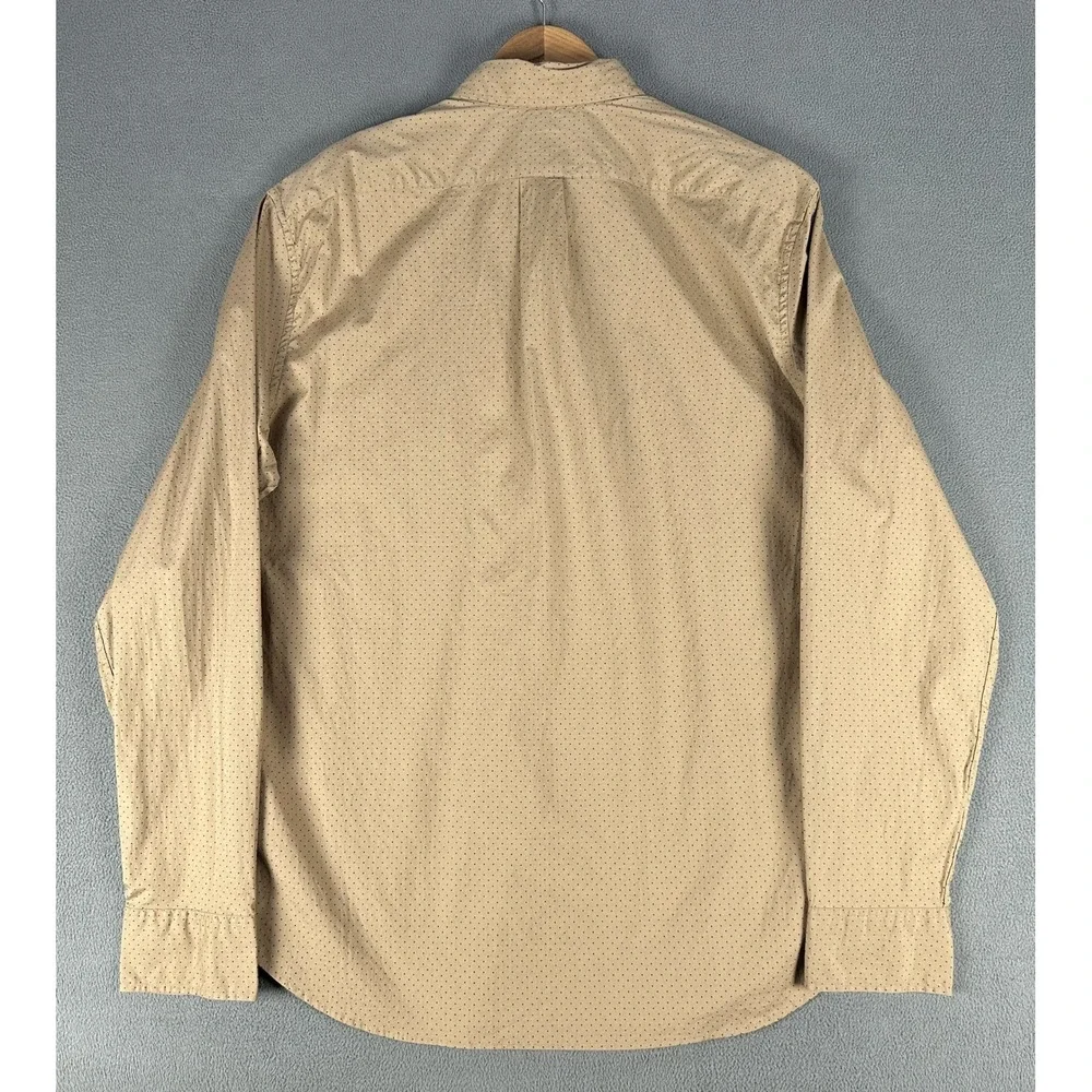 J Crew Shirt Mens Large Taupe Brown Cotton Geometric Dot Minimalist Office New